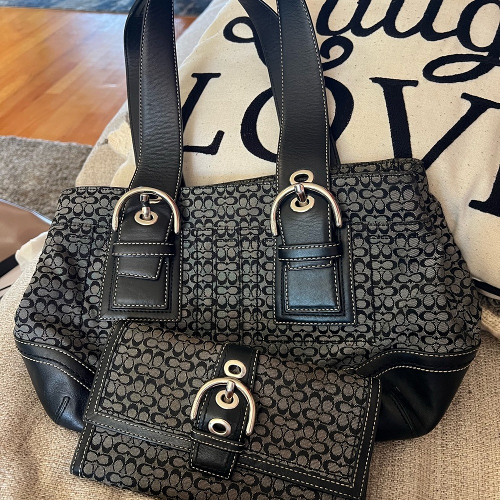 Coach Black and Gray Signature Shoulder Bag